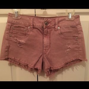 Pink/Purple Distressed Denim Shorts