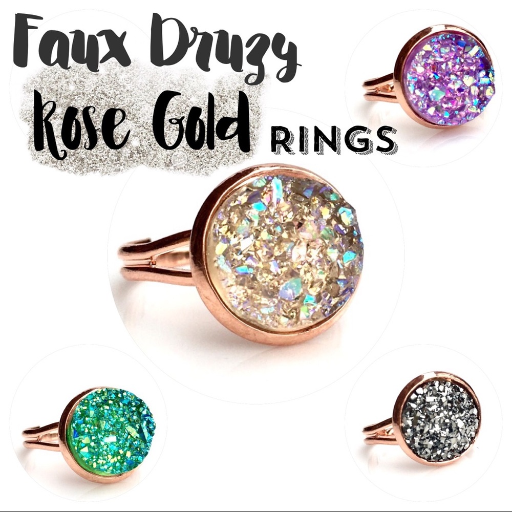 3 for 15🎀 rose gold faux druzy rings