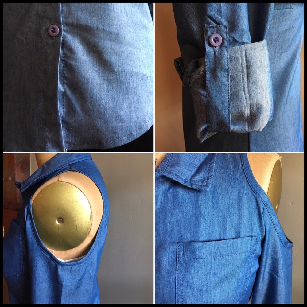 Cold-Shoulder Chambray Blouse - Picture 2 of 7