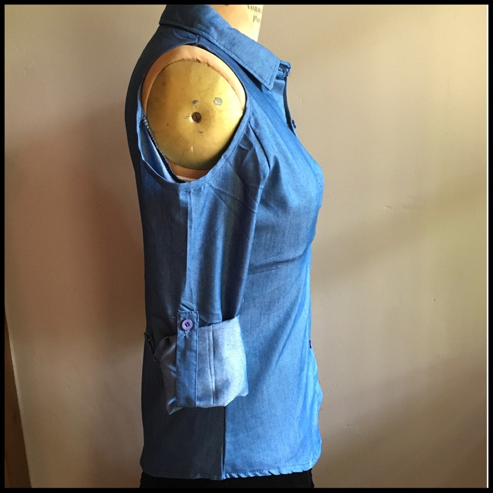 Cold-Shoulder Chambray Blouse - Picture 5 of 7