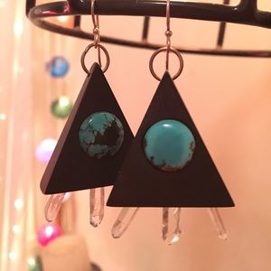 Handmade Wood and Crystal Earrings