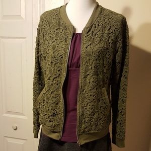 Lacy olive cardigan