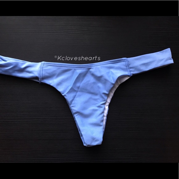 Baby Blue/ Red Bandeau Lace Up Bikini - Picture 5 of 5