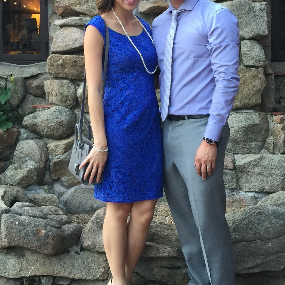 Adrianna Papell blue lace dress