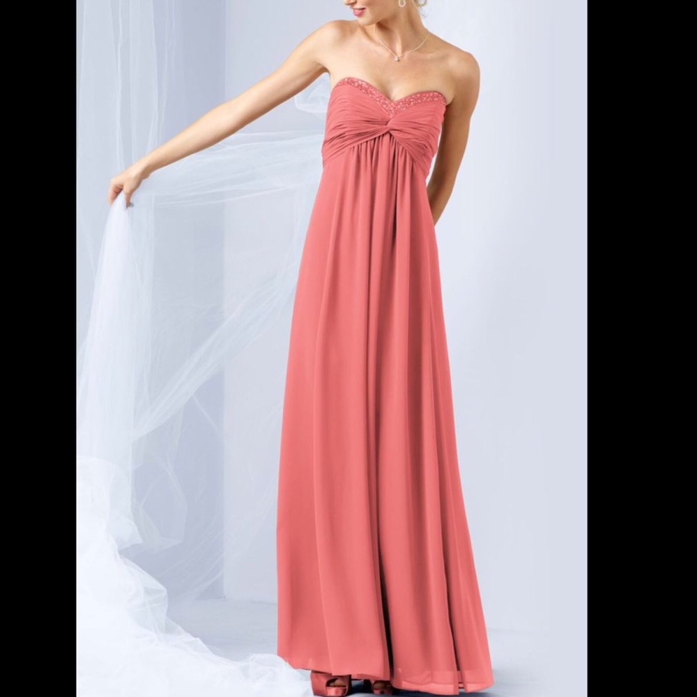 Coral Beaded Gown with Sweetheart Neckline