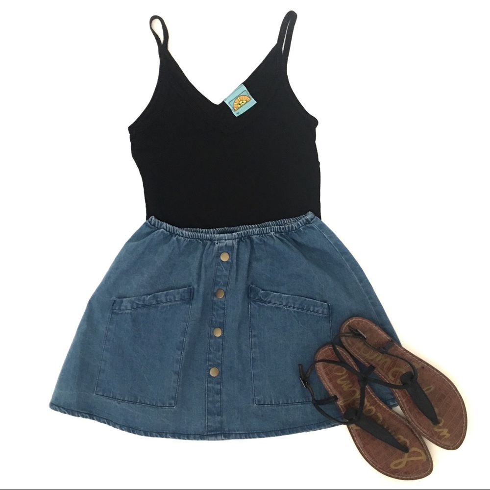 Jean Mini Skirt Front Button