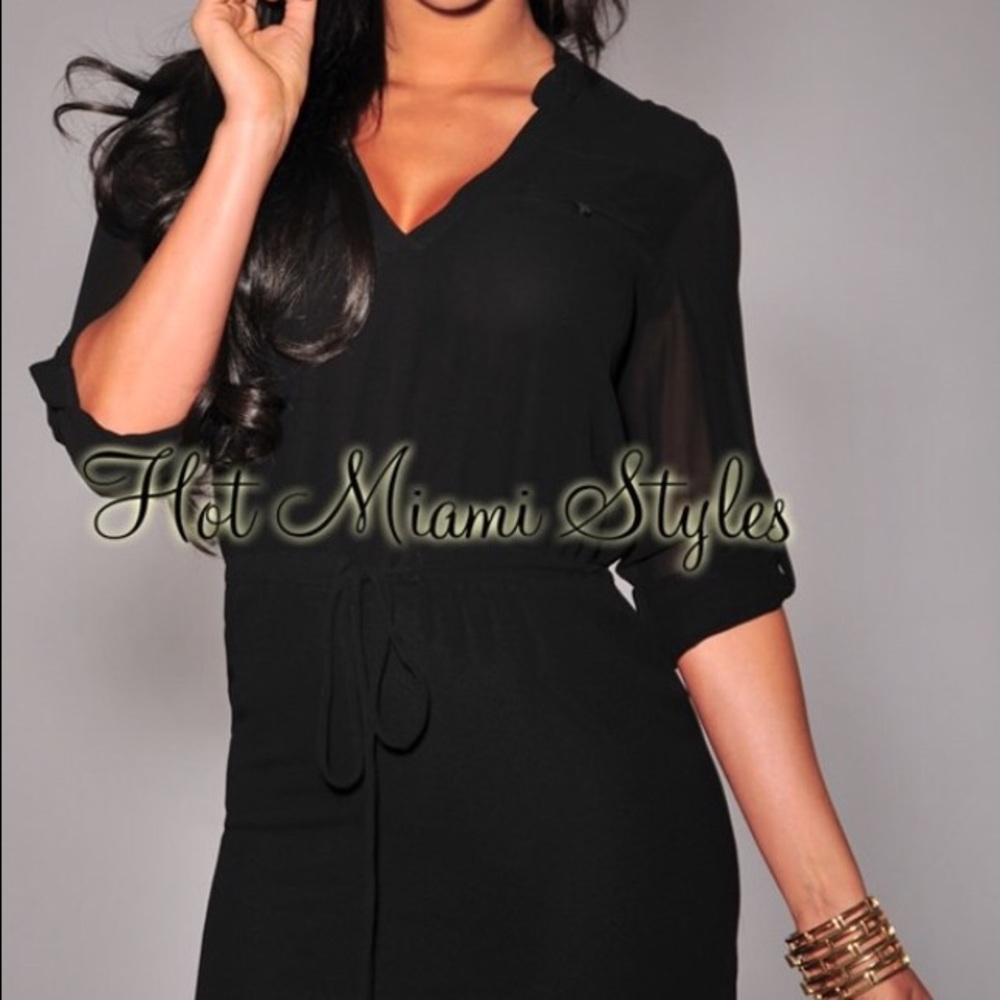 Hot Miami Styles Drawstring Black Chiffon Dress