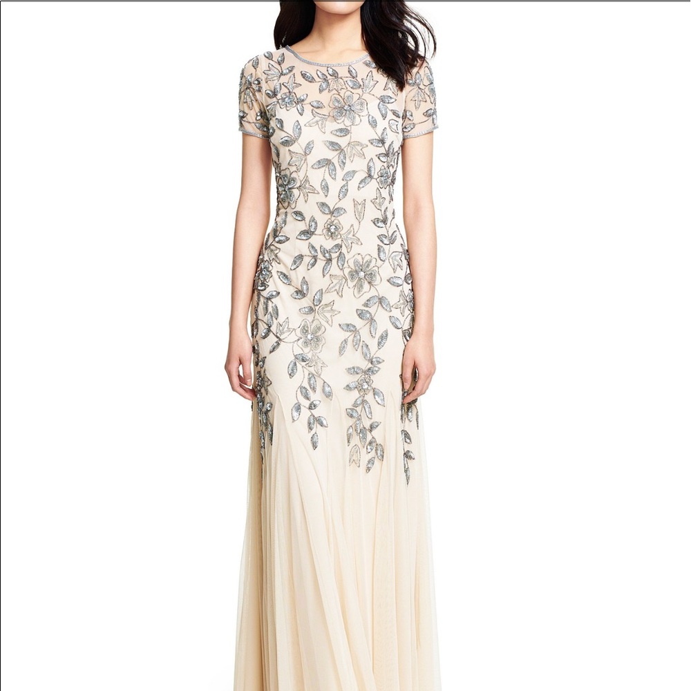 Adrianna Papell Floral Beaded Godet Gown