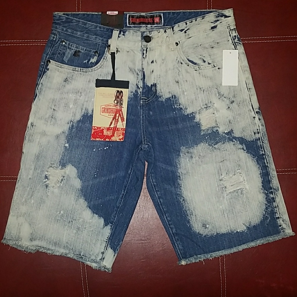 Grind House Drnim Acid Washed Jeans Shorts