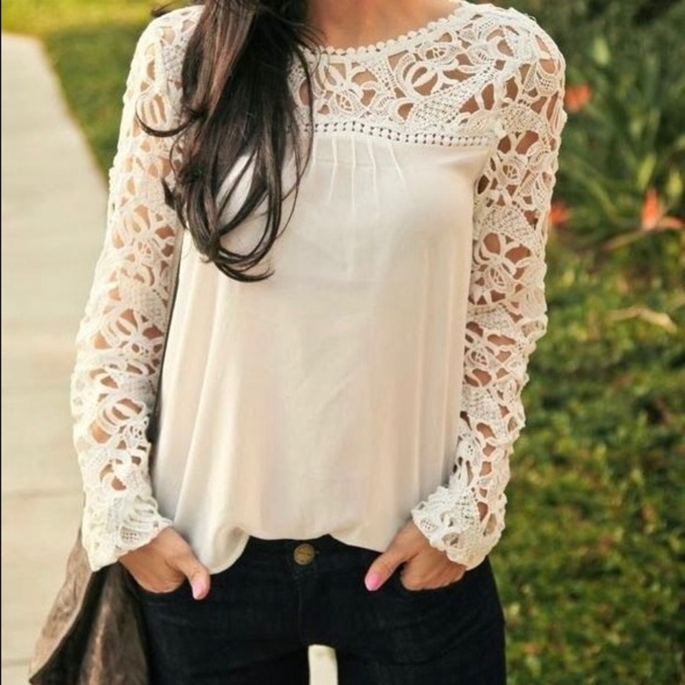 White Crochet Sleeve Blouse