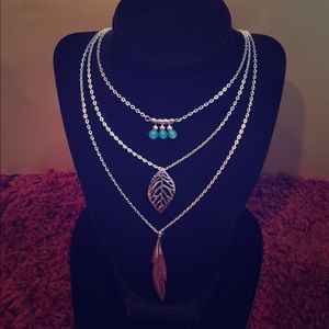 Triple layered feather necklace