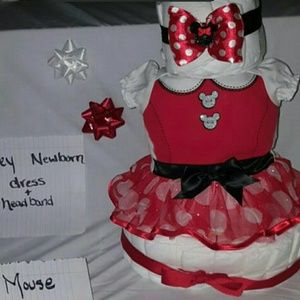 Diaper Cake minnie mouse dress and head band