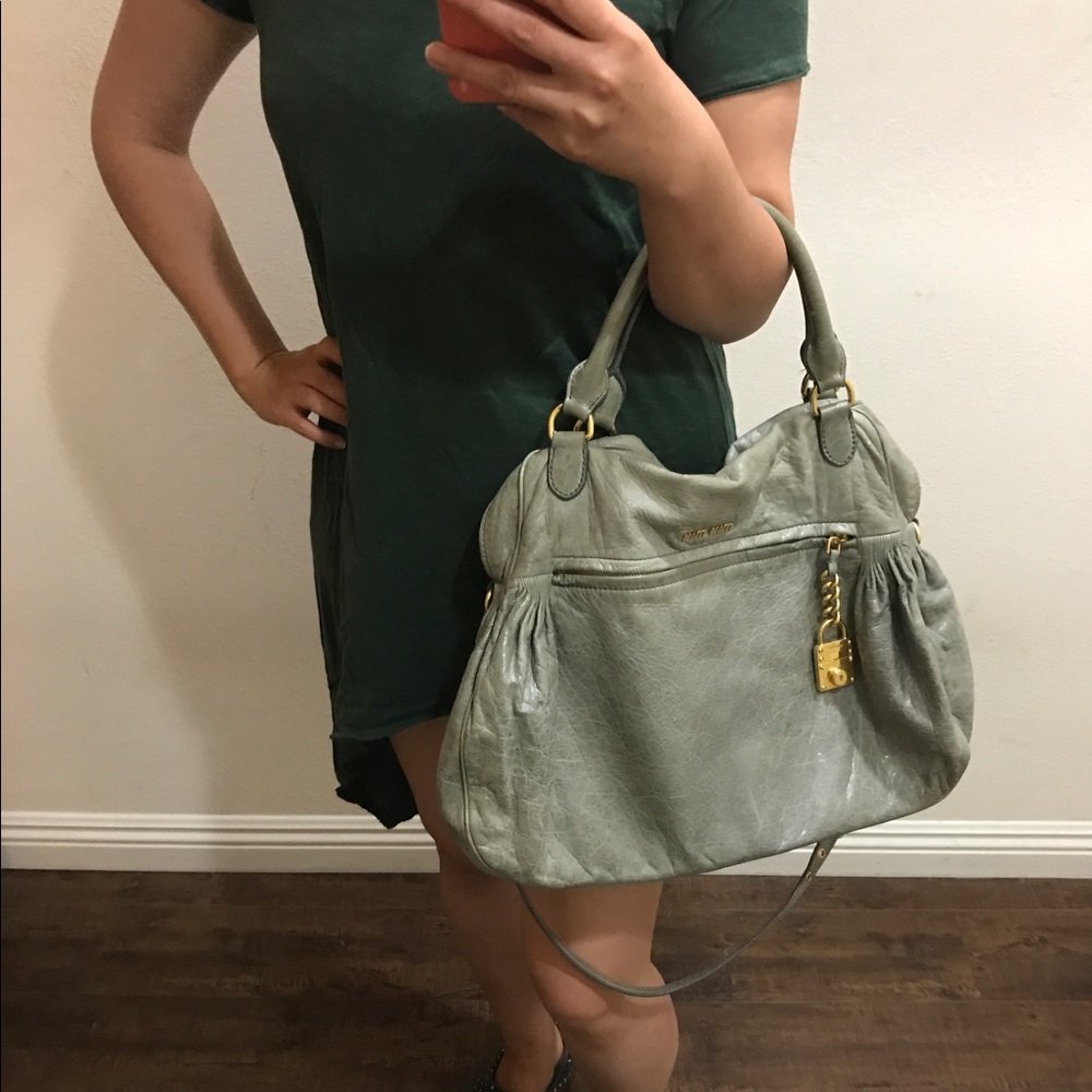 Miu Miu Nappa Leather Charm Satchel Handbag Large