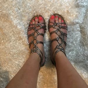 Silver gladiator wedges