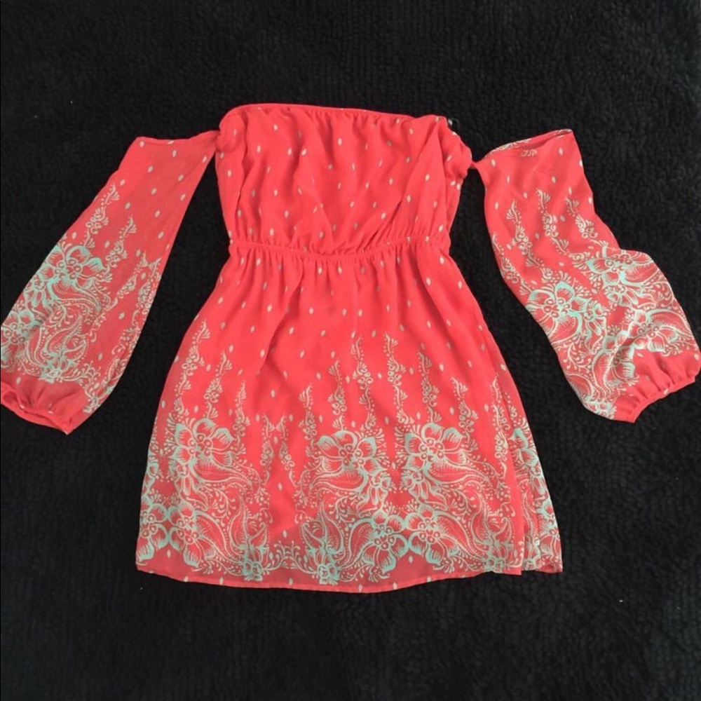 Off the shoulder coral dress