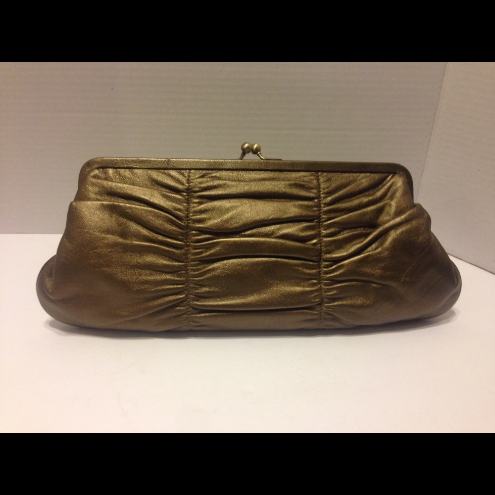 Hobo International Bronze Metallic Leather clutch optional fold away chain strap - Picture 7 of 9