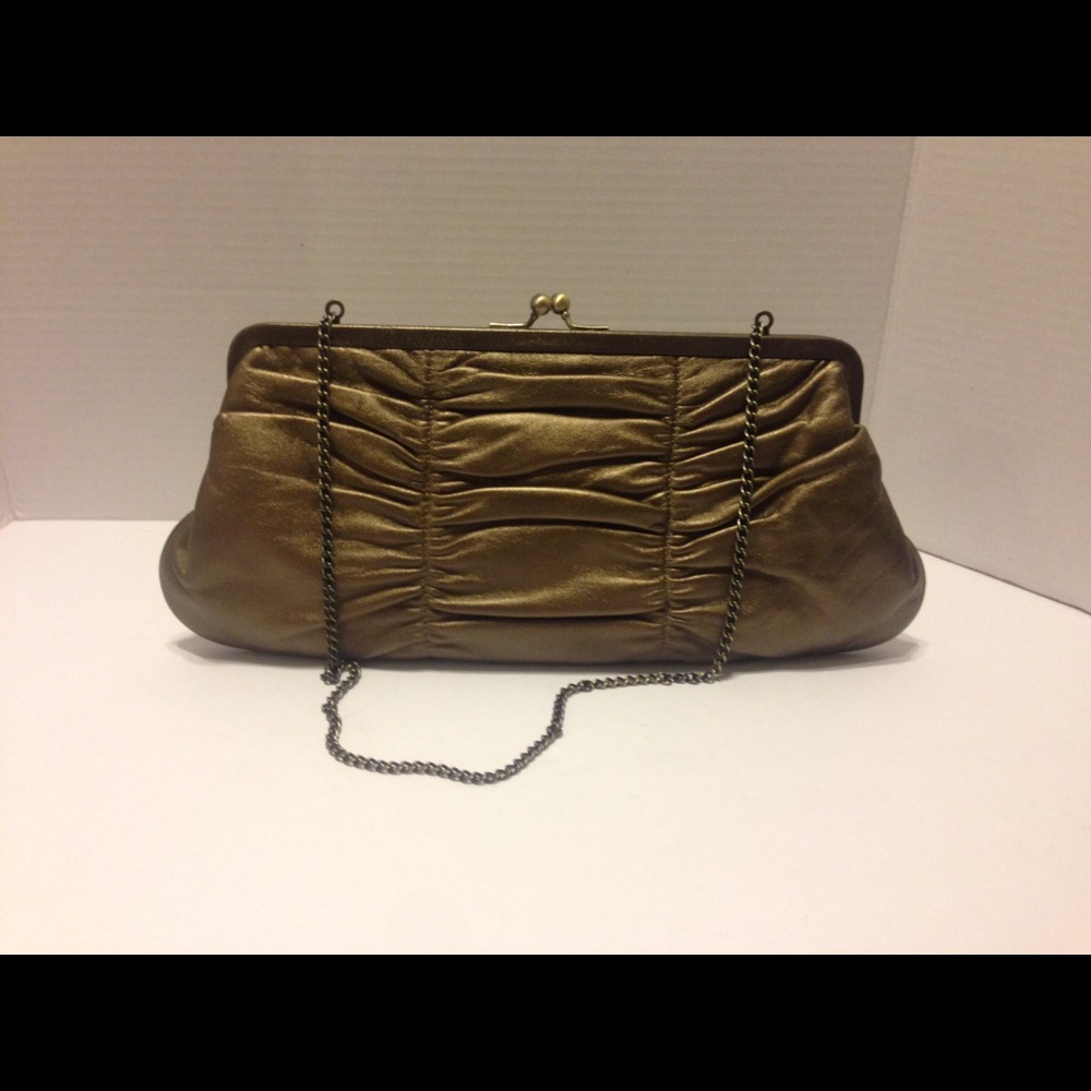 Hobo International Bronze Metallic Leather clutch optional fold away chain strap - Picture 2 of 9