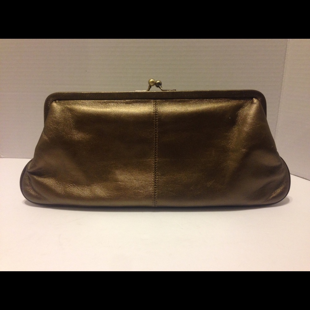 Hobo International Bronze Metallic Leather clutch optional fold away chain strap - Picture 5 of 9