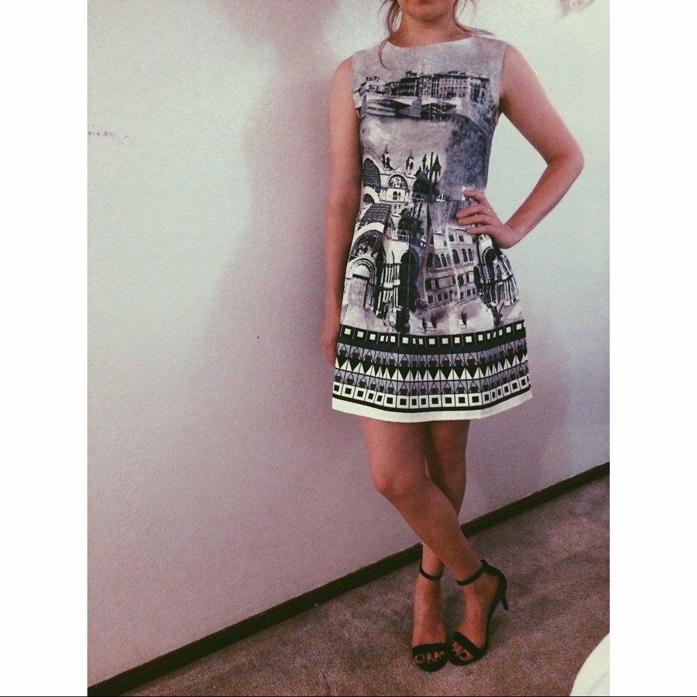 Pleated Mini Dress with City Print