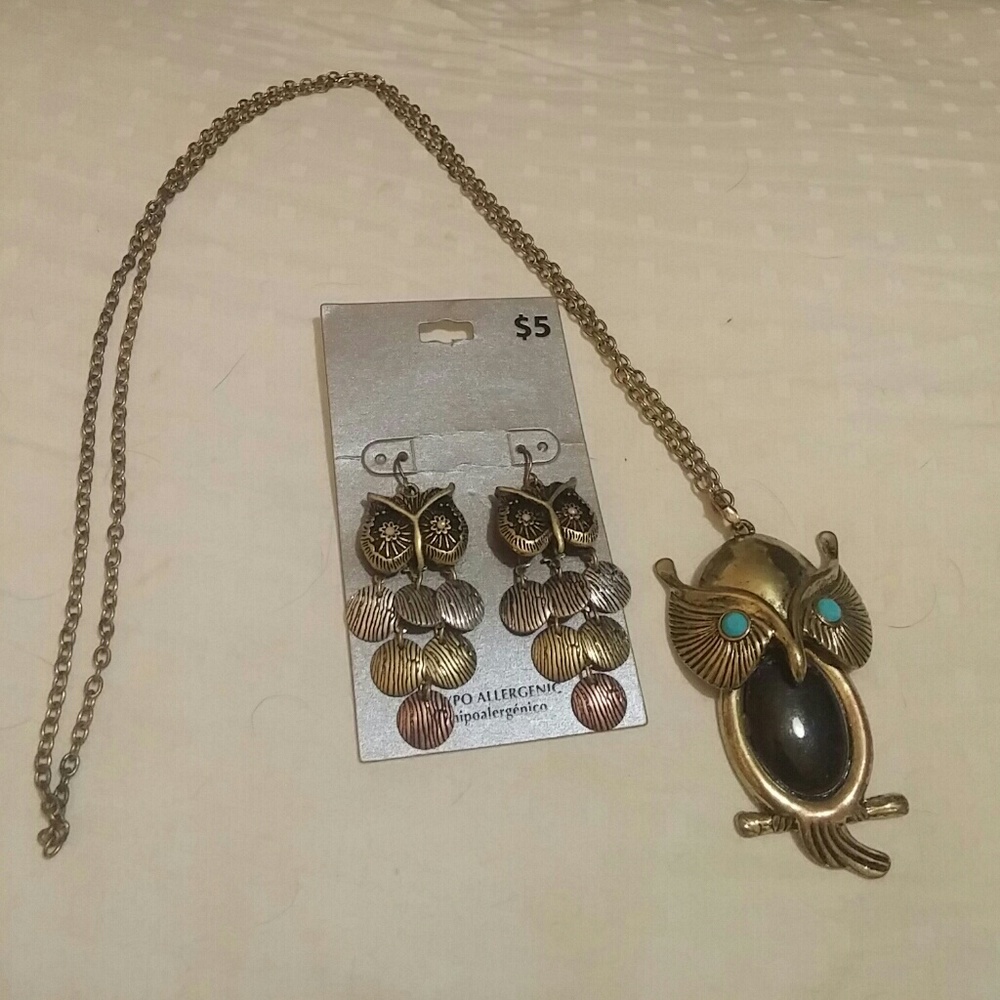 Owl necklace and earrings