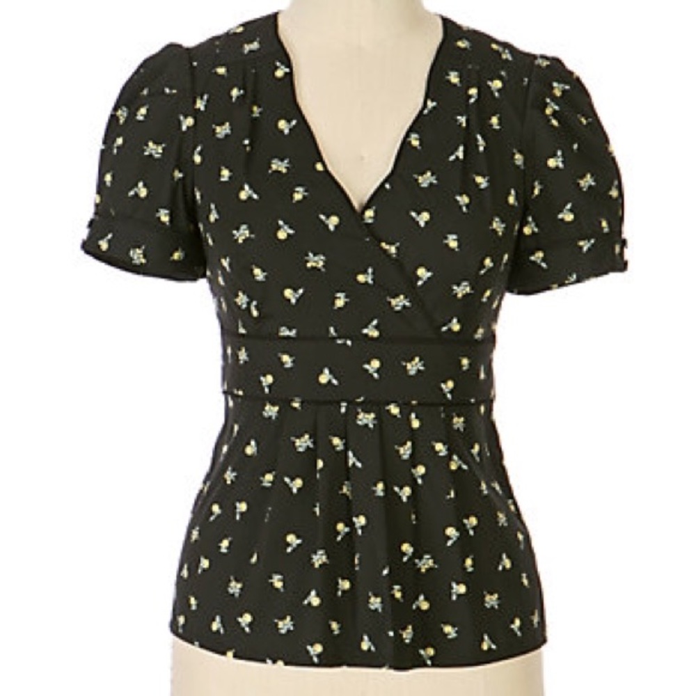 *Swapped* Odille yellow cherry print peplum top - Picture 2 of 3