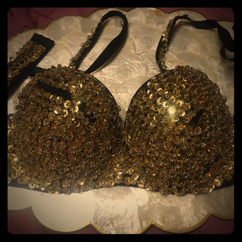 Qiaoshi Gold Sequin Bra~Top
