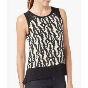 Printed Blocked Shirttail Black Electric Wave Tank