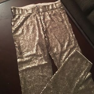 Elastic banded champagne sequined pants