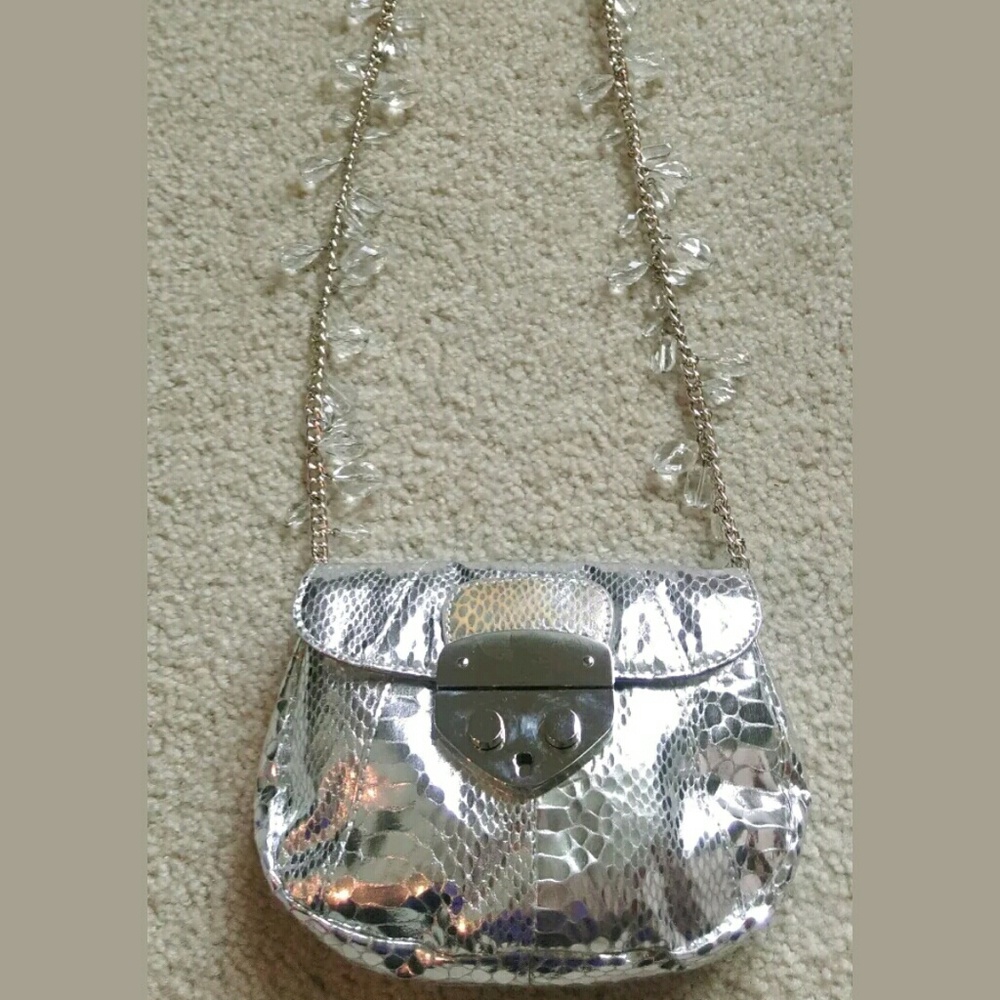 White House Black Market silver snakeskin crystals