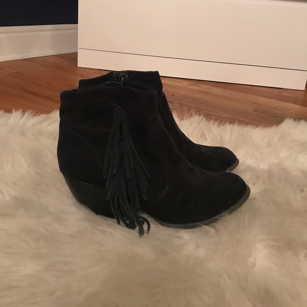 Black Fringe Ankle Booties
