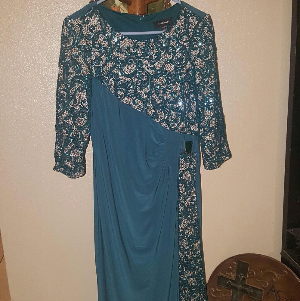 R&M Richards emerald green sequins dress
