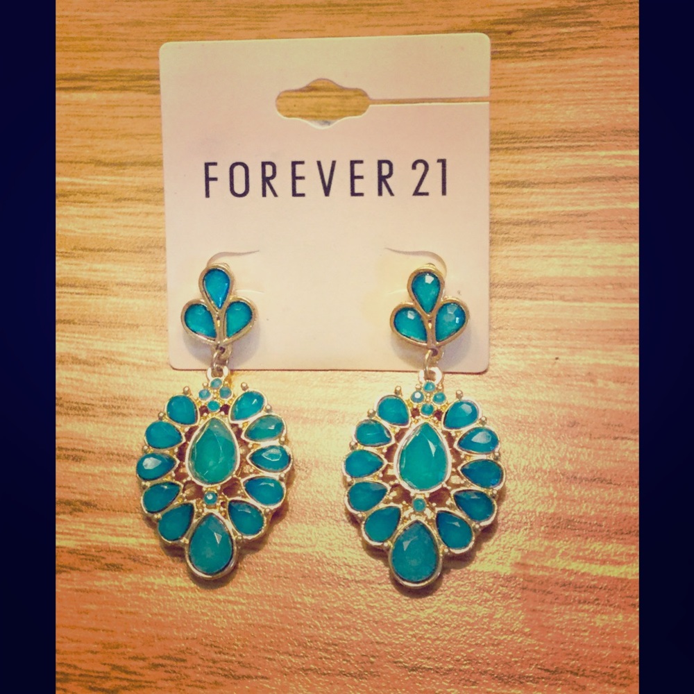 Forever 21 Blue & Gold Drop Earrings*