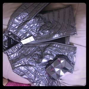 Bebe shirred silver metallic bomber sized s