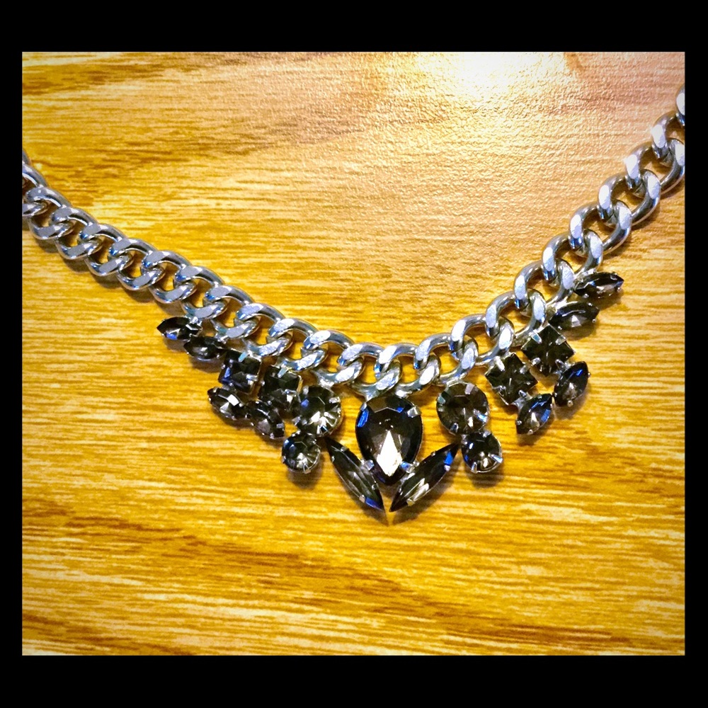 Edgy Silver & Crystal Chain Link Necklace