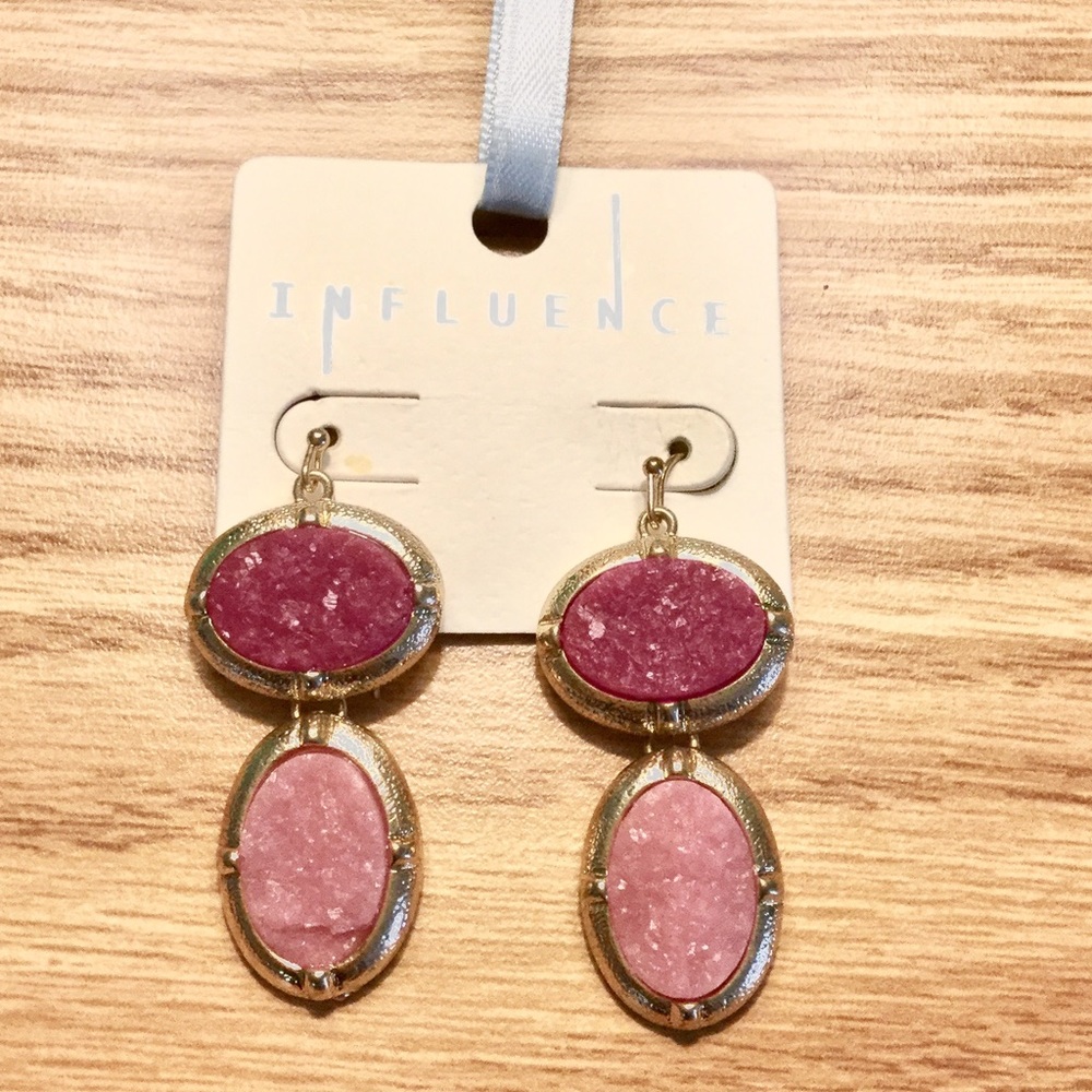 Gold & Pink Crystal Geode Drop Earrings