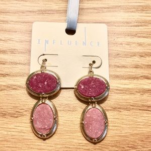 Gold & Pink Crystal Geode Drop Earrings