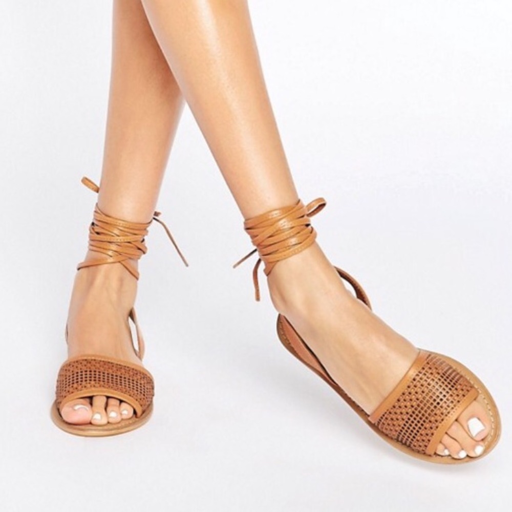 ASOS Flaiz Leather Tie Leg Flat Sandals