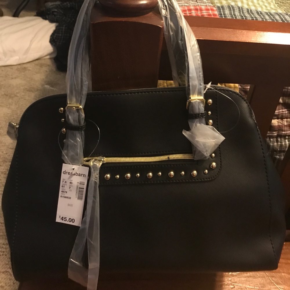 DressBarn black handbag with gold accents.