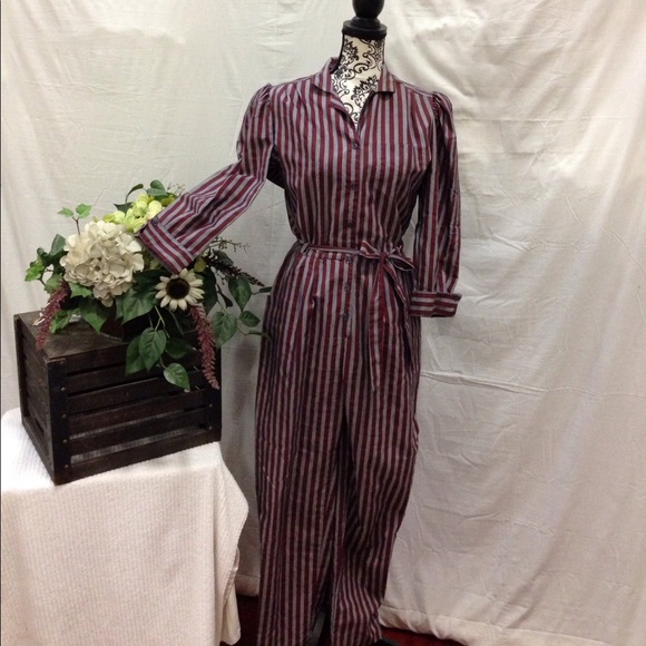 Vintage Bill Bergman California Pants - Vintage Maroon/Gray Striped Jumpsuit