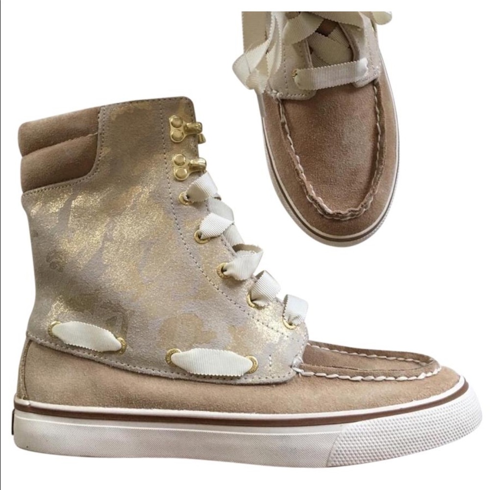 NEW SPERRY TOPSIDER tan camo hi top ankle boot 6.5