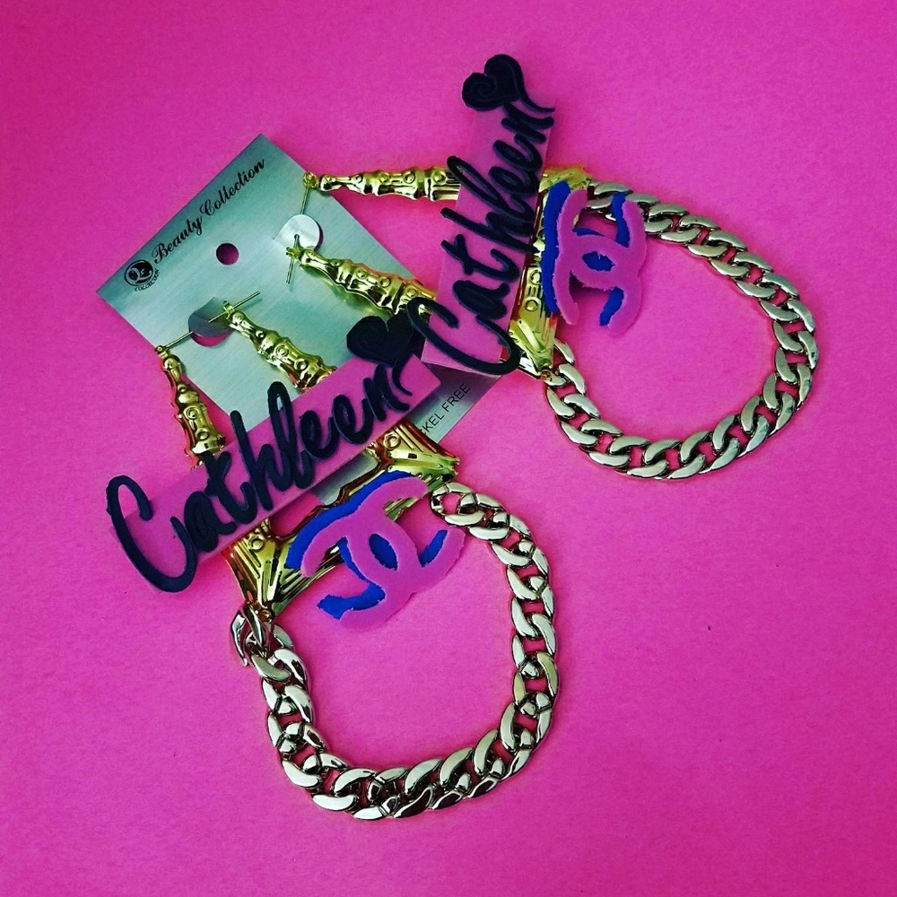 Reserved Custom name name plate bamboo earrings