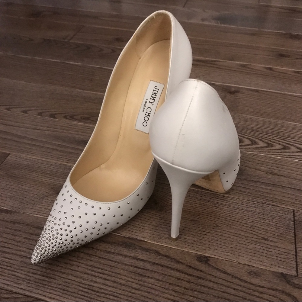 Jimmy Choo White Studded Anouk Pumps in Size 42