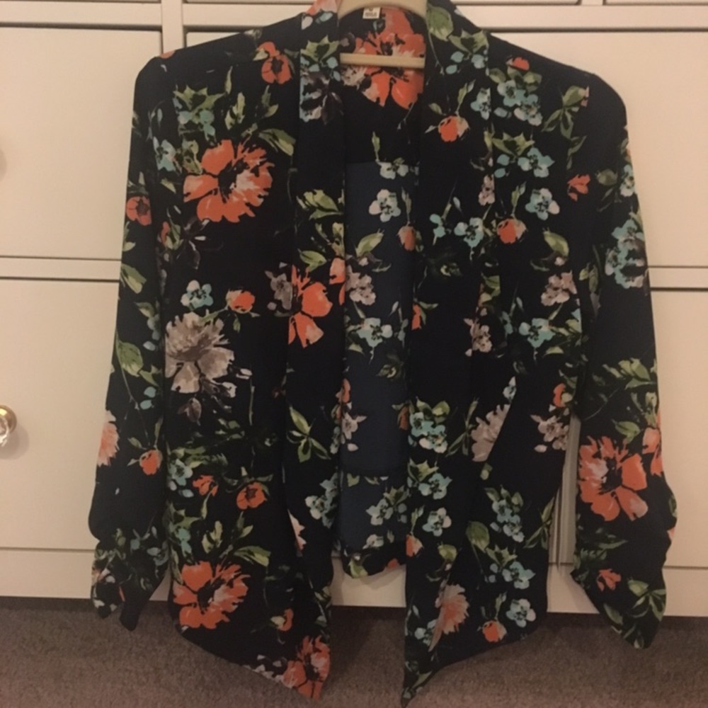 Navy Blue Floral Blazer