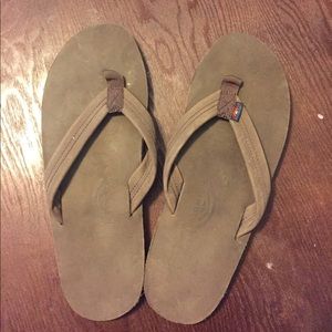 men's dark brown rainbow flip flops