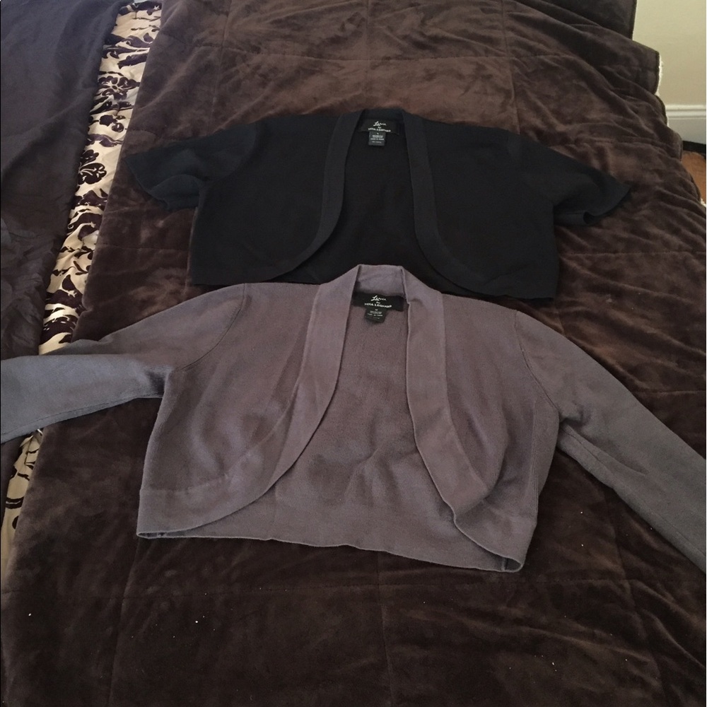 2 boleros, grey 3/4 sleeve and black short sleeve