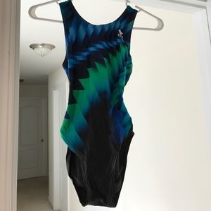 TYR Kids' Blue &a Green One-Piece Swimsuit