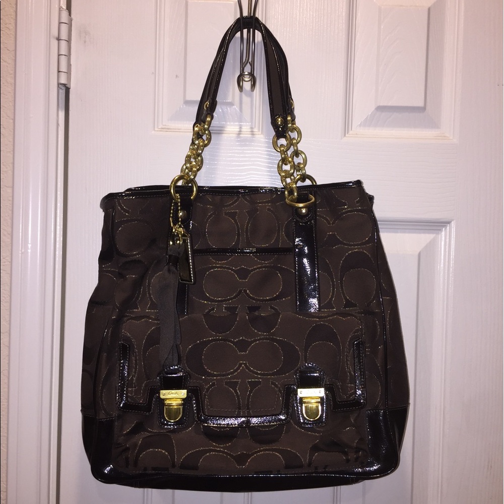 Coach Poppy Brown Signature C 18355 Tote Shopper