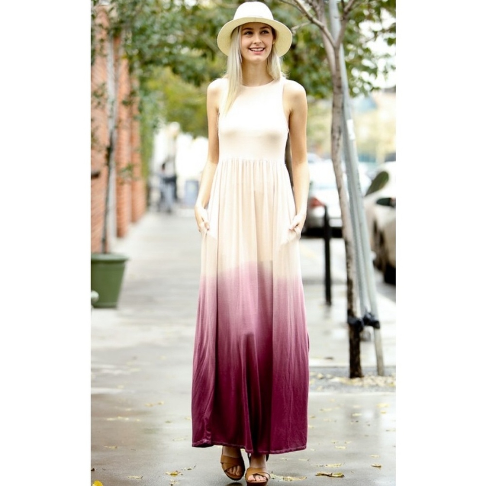 Ivory wine dip dye ombre maxi dress new - Picture 3 of 8