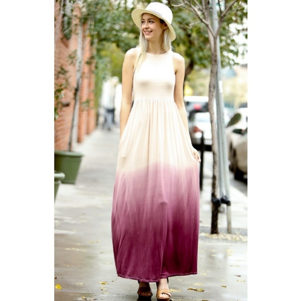 Ivory wine dip dye ombre maxi dress new - Picture 4 of 8