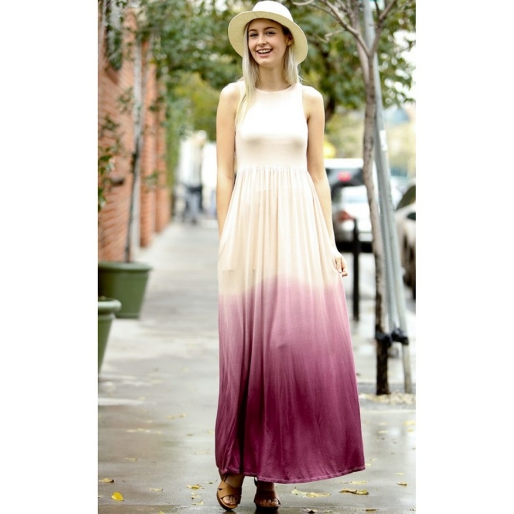 Ivory wine dip dye ombre maxi dress new - Picture 5 of 8